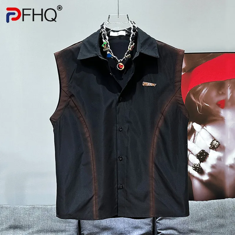 

PFHQ Niche Personalized Design Men's Sleeveless Shirt New Stylish Casual Versatile Loose 2024 Turn-down Collar Tops 21Z5152