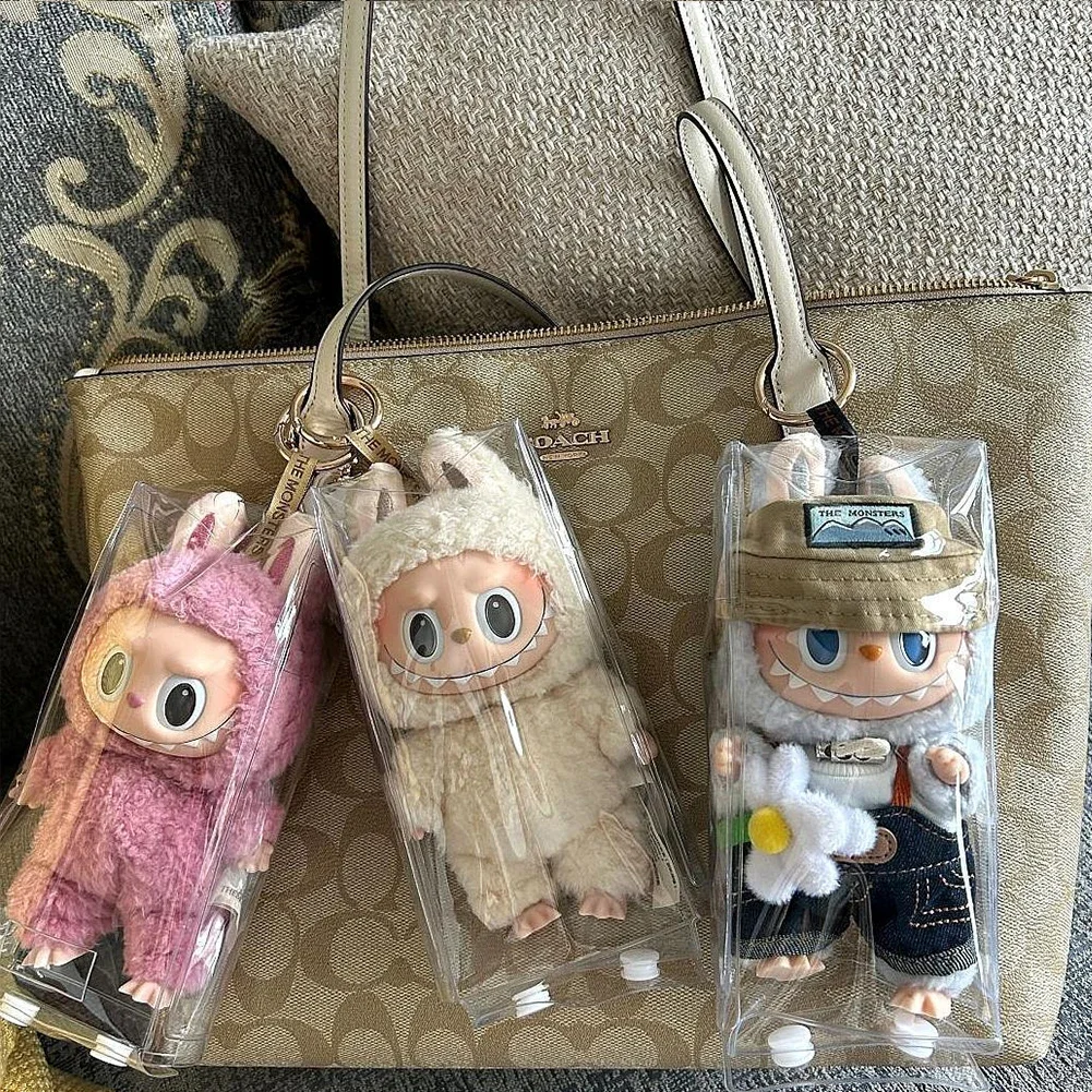 15cm Labubu Protector Case Pain Pack Protective Cover Plush Doll Hanging Bag With Keychain Doll Clothes Outfit Accessories