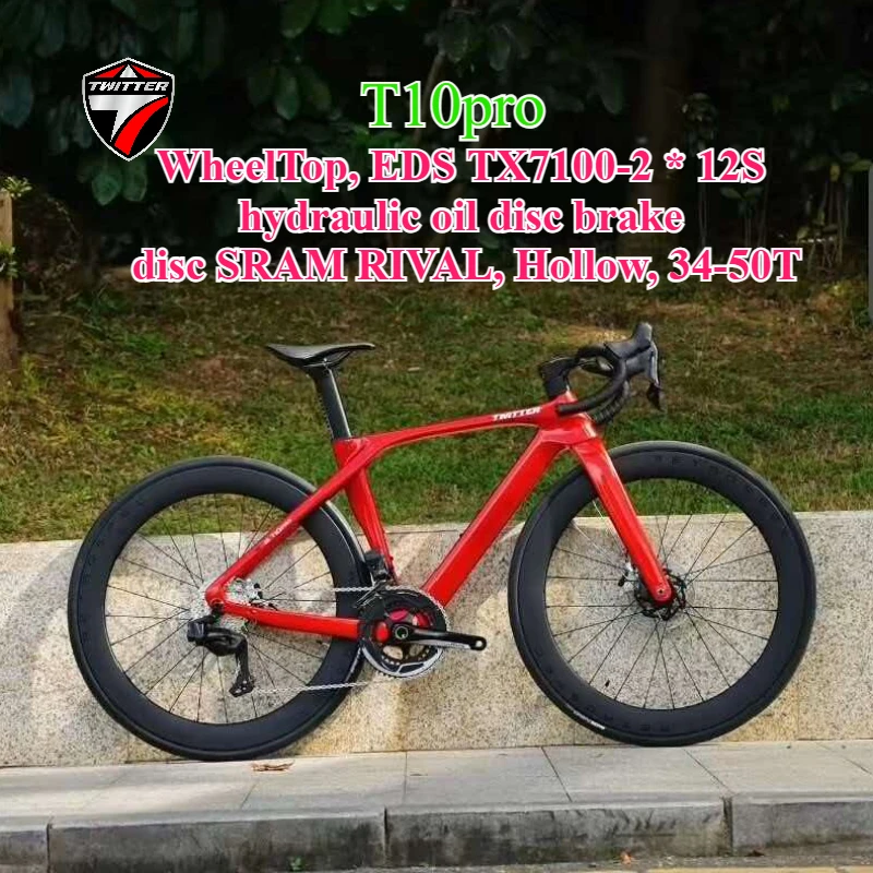 TWITTER T10Pro Elektronische Gangschaltung, EDS TX7100-24-Gang SRAM RIVAL Hollow 34-50T Carbonfaser-Rennrad, Hydraulische Scheibenbremse