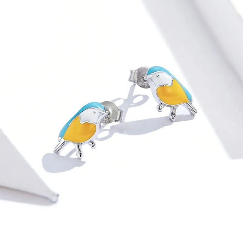 New Fashion Cut Little Glazed Bird Silvery Earrings For Women Girl