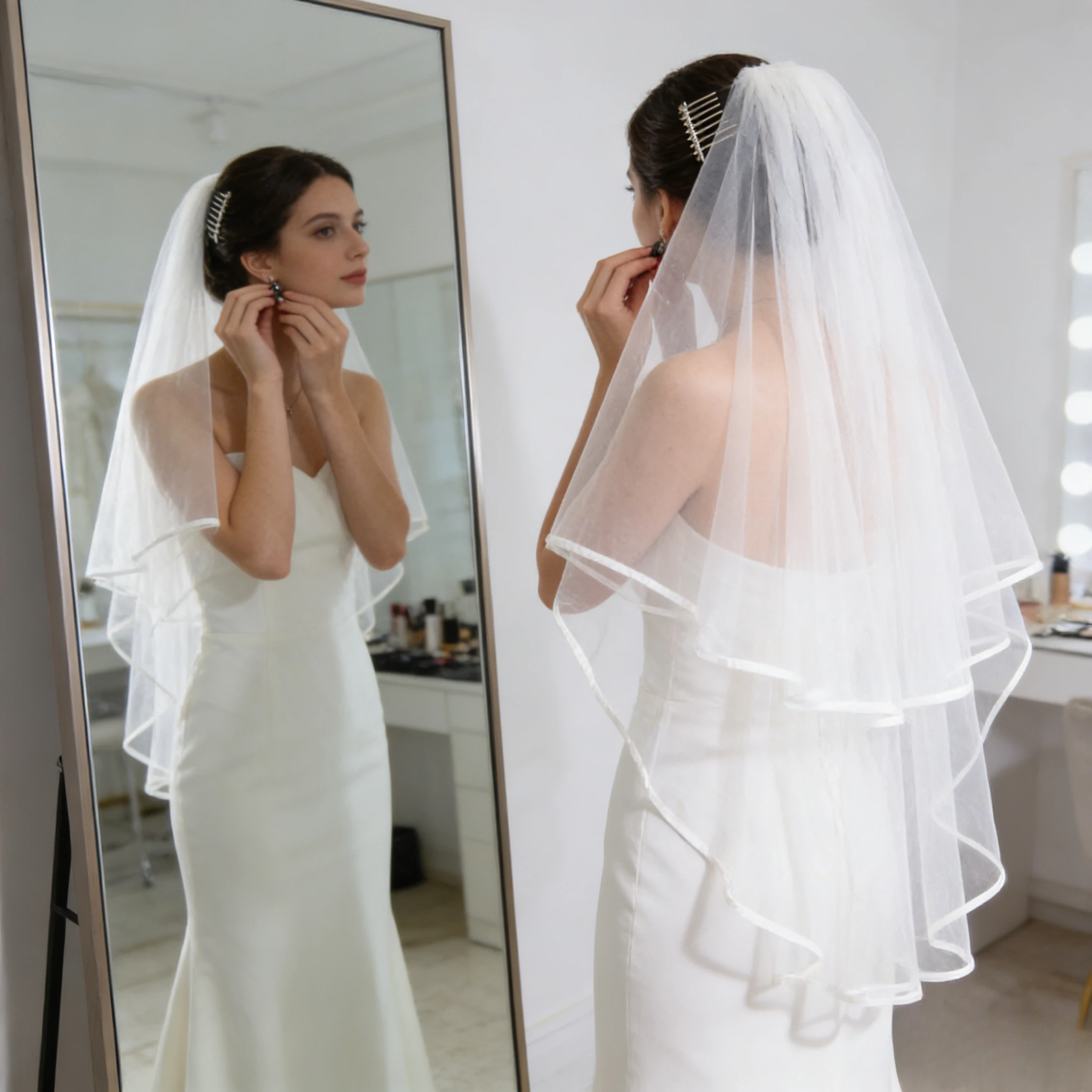 

Европейско-американский фатин для невесты, двухслойный, с отделкой и гребнем, простой свадебный фатин для девичника и свадьбы