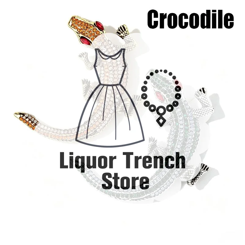 Vintage Rhinestone Big Crocodile Animal Brooches Pins Gift For Men Women Clothing Suit Crystal Alligator Metal Brooches Jewelry