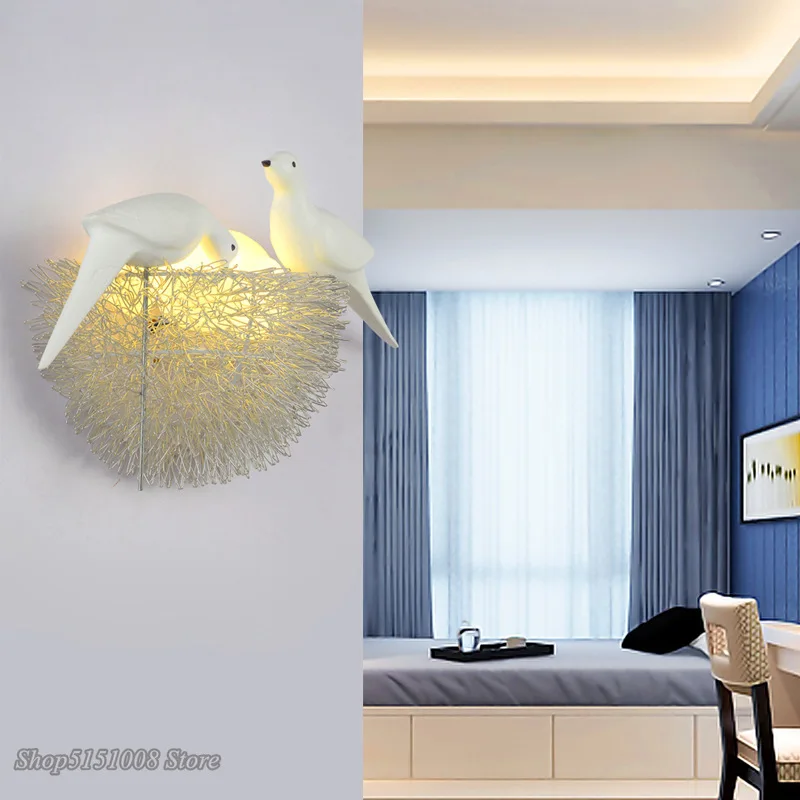 Imagem -03 - Gold Bird Nest Led Wall Lamp Modern Home Decoration Beside Lamp Birds Wall Sconce For Children Living Room Study