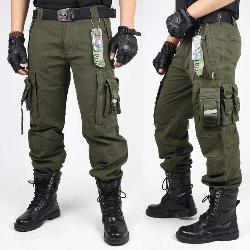 Men's Casual Cotton Cargo Pants for Outdoor Training, Hiking - Military - Style Multi - Pocket Trousers