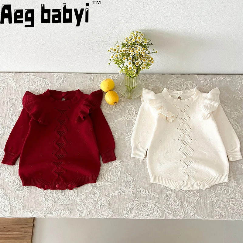 

Newborn Clothes Infant Toddler Baby Boys Girl Knit Romper Flying Sleeve Jumpsuit Autumn Winter Warm Clothing Sweaters 0-24M