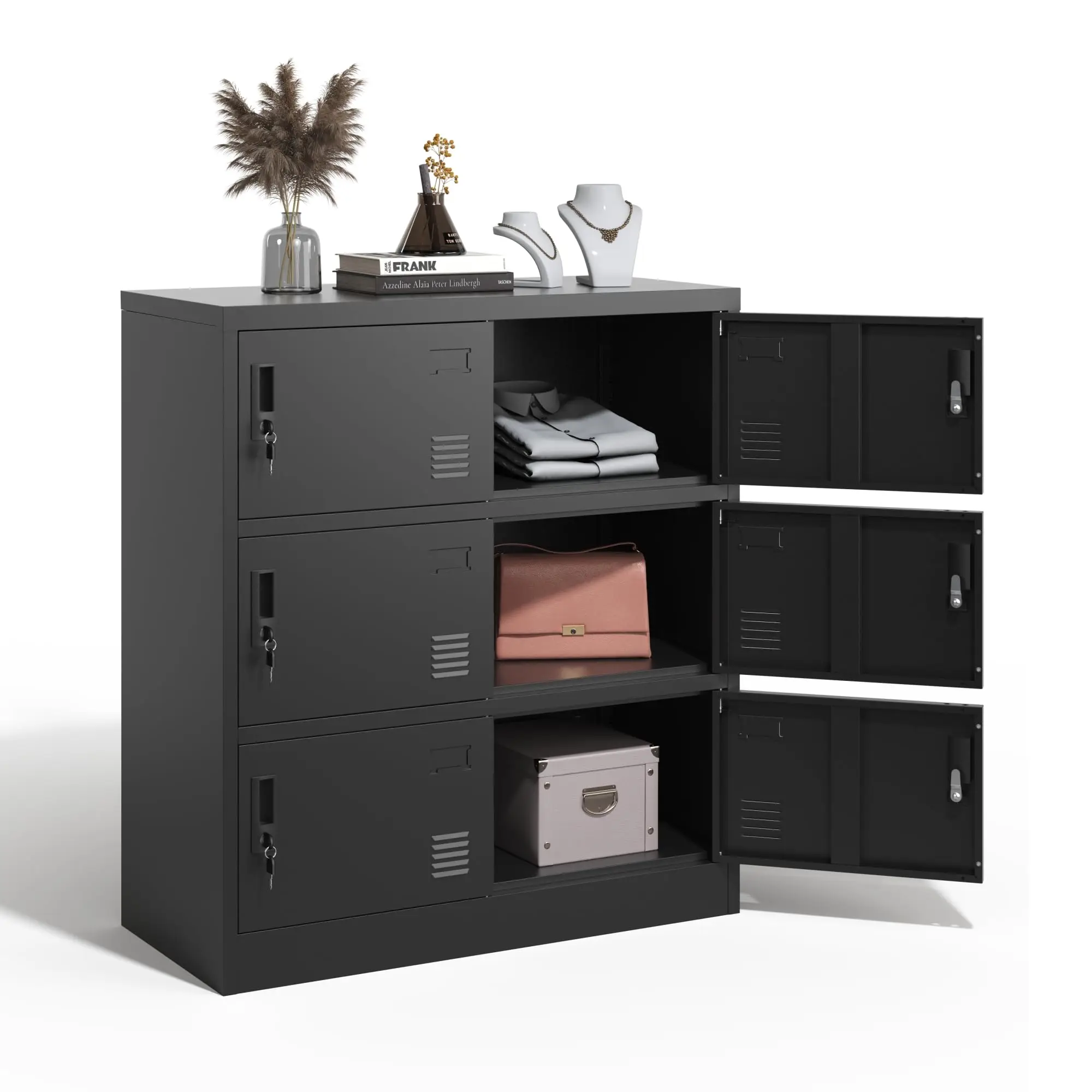 Metal Locker Storage Cabinet with 6 Door, Storage Lockers for Employee, Black Steel Employee Lockers with Lock, Office