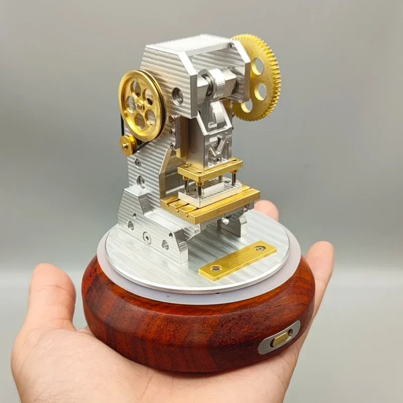 Brass Mini Mechanical Punching Machine Model Stamping Punch Machine Movable Crafts Experimental Model Collection Ornaments Toy