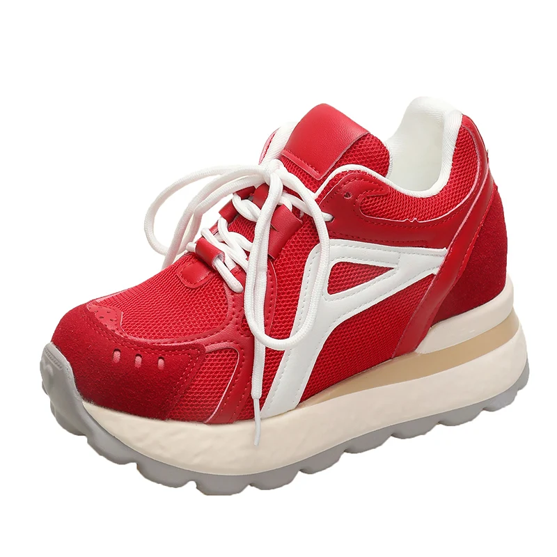 

Женские спортивные туфли на толстой подошве, осенний новый стиль, повседневные модные кроссовки с круглым носком и цветными блоками для папы, красный цвет