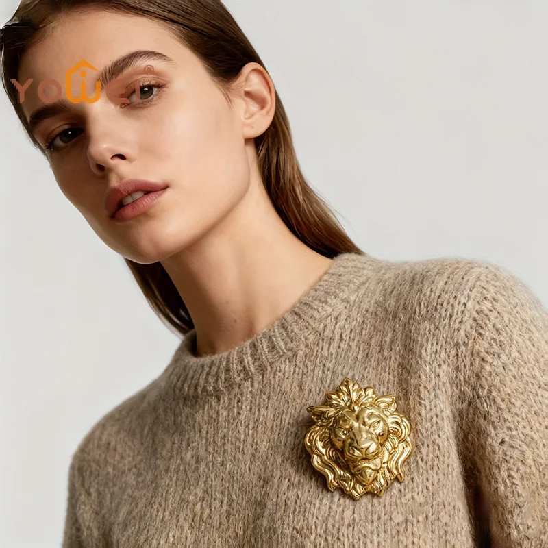 Latest Lion Head Brooch Pin Western Style Women's Accessory For Jackets Dresses, Parties - Year-Round Wearable Pin For Fashion