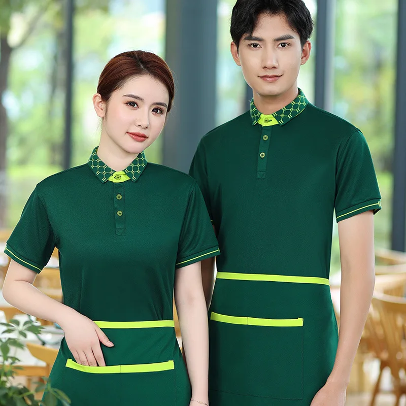 Catering Waiter Summer Clothes T-shirt Barbecue Hot Pot Milk Tea Sugar Water Wear Snack Shop Work Cloth