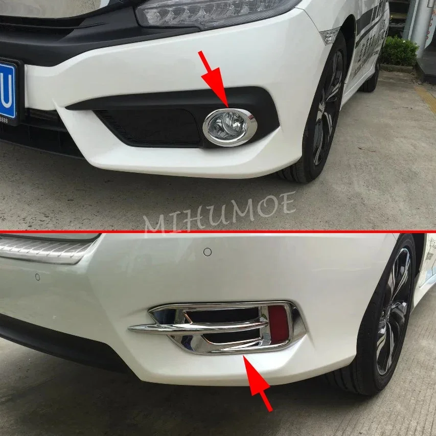

For Honda Civic Sedan 2016 2017 2018 Chrome Front + Rear Fog Light Cover Bumper Reflector Trims