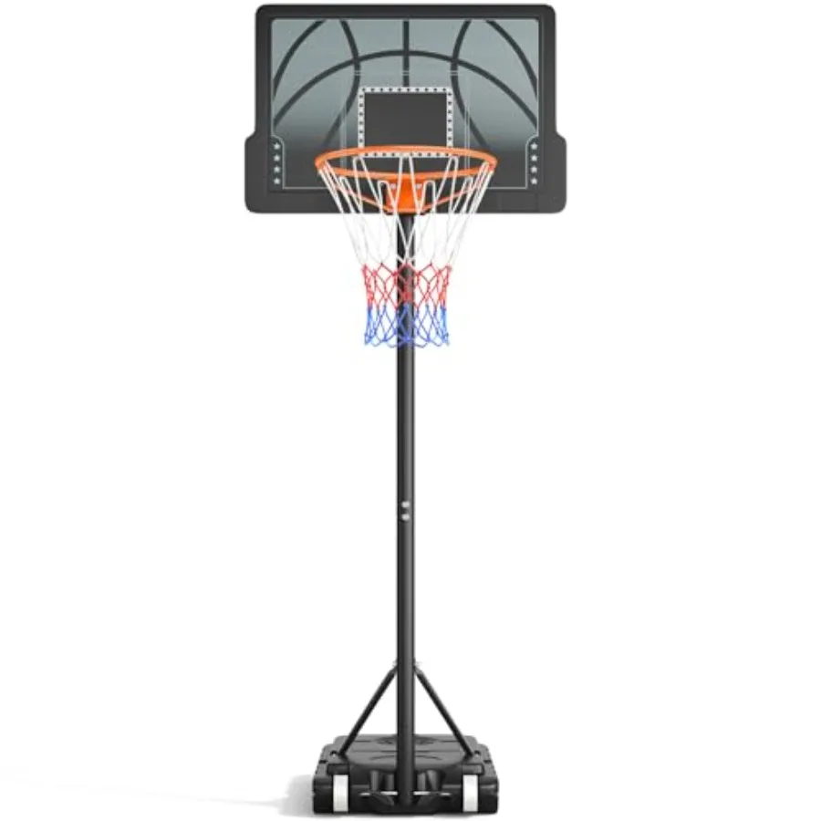 Basketball Hoop for Indoor Outdoor Use, Durable Plastic Backboard, Blue and Red, 3.6-7 FT Height Easy Adjustable Portable Desig