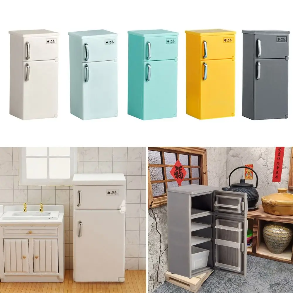 

1/24 Fridge Model Miniature Kitchen Appliances Plastic Mini Fridge Multicolor Doll House Fridge Decoration