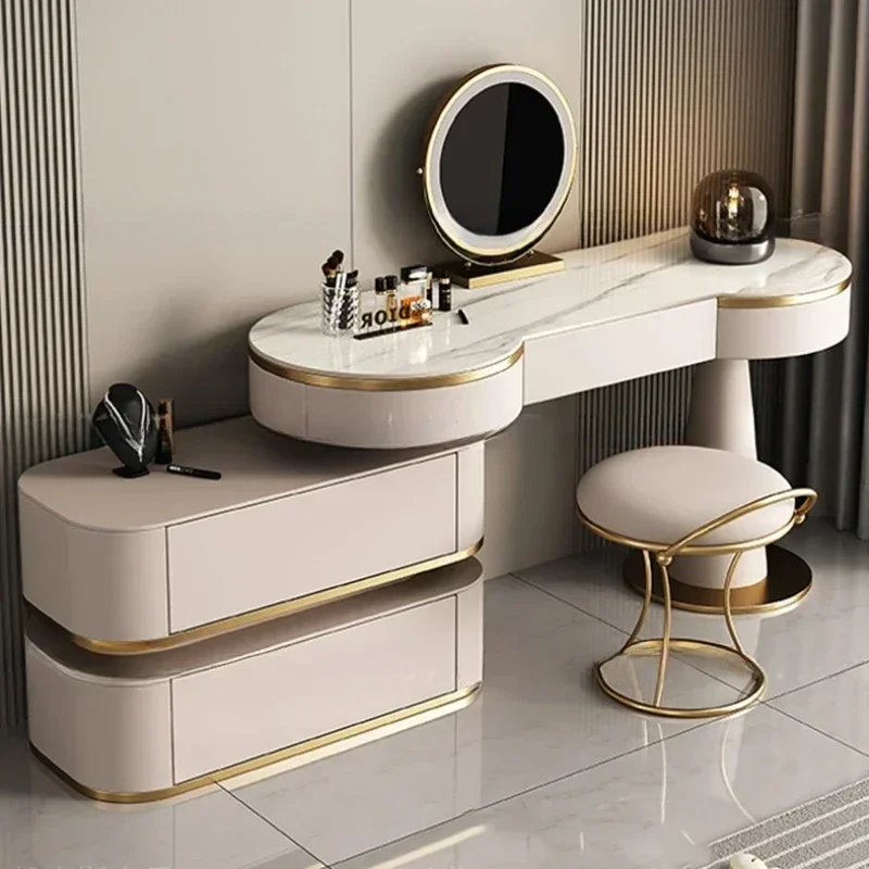 Aesthetic Storage Dresser Luxury Desing Led Light Mirror Kawaii Dressing Table Stand Aesthetic Comoda Pra Quarto Salon Furniture