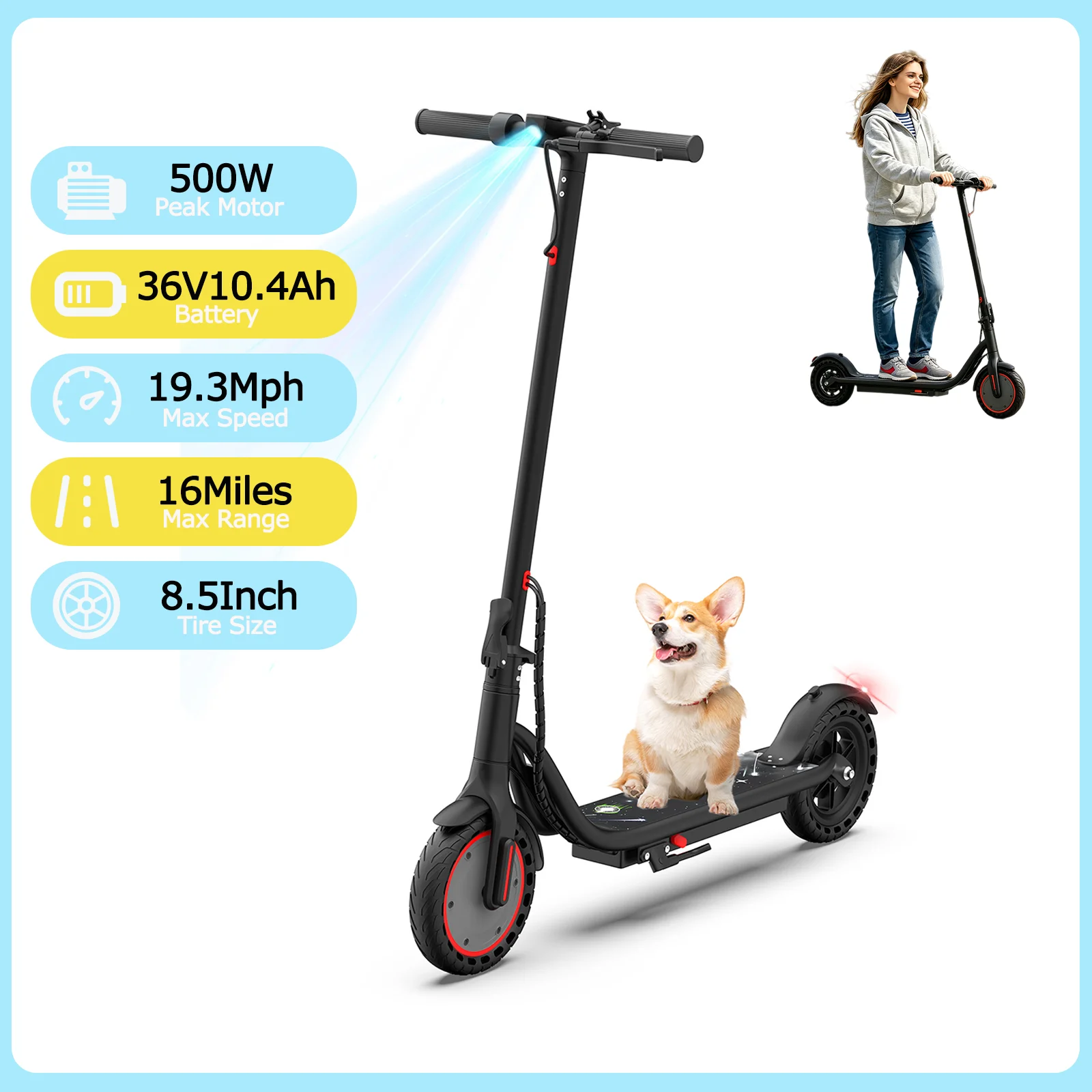ATSANT S50 ULTRA Electric Scooter 500W powerful Motor 36V10.4Ah 16 Miles Long Range 19.3mph 8.5Inch Foldable Commuter AOVOPRO Scooter with App EScooter UK Stock image 3