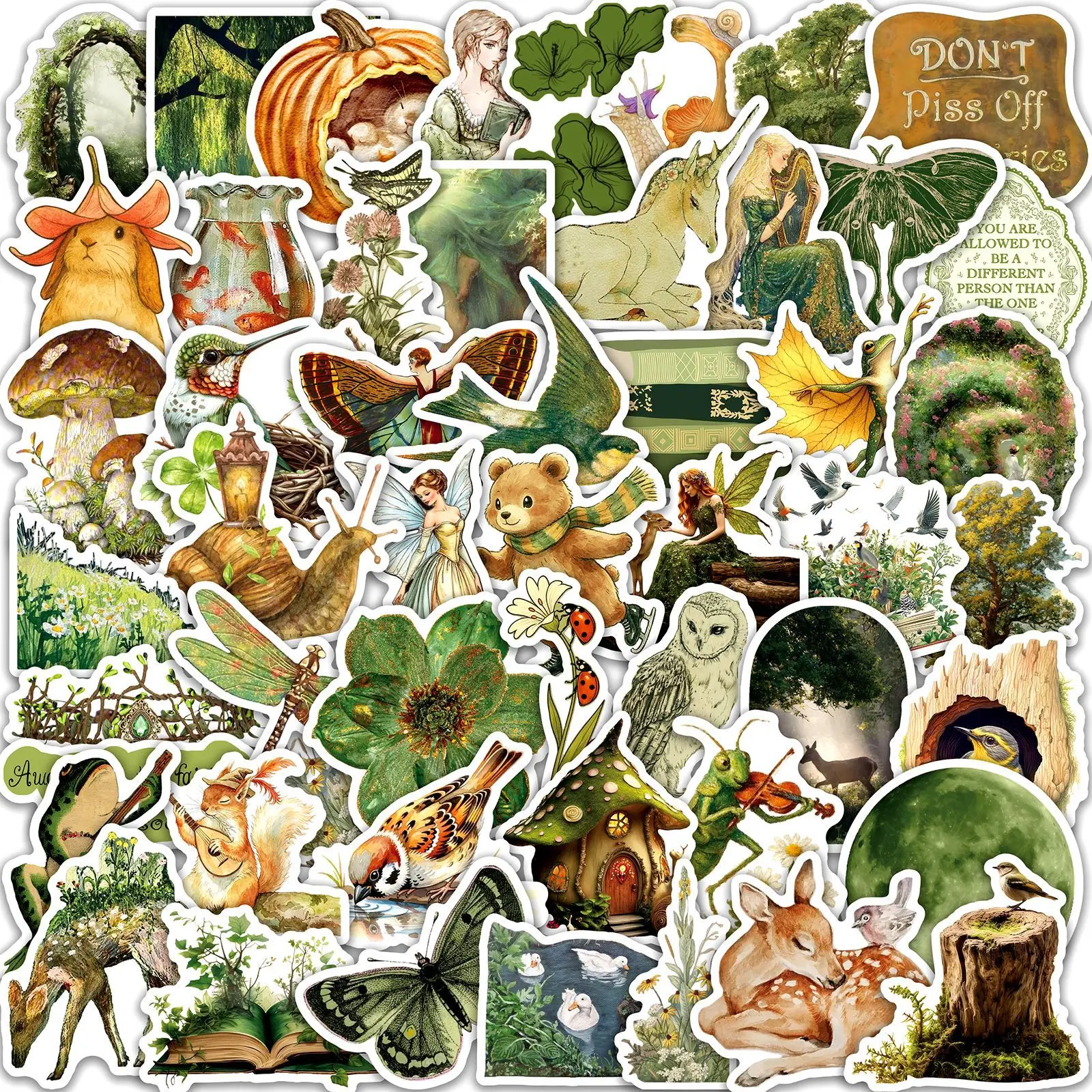 50Pcs Vintage Forest Fairy Stickers Animal Mushroom Ephemera Junk Journal Scrapbooking DIY Album Cottagecore Decor Supplies
