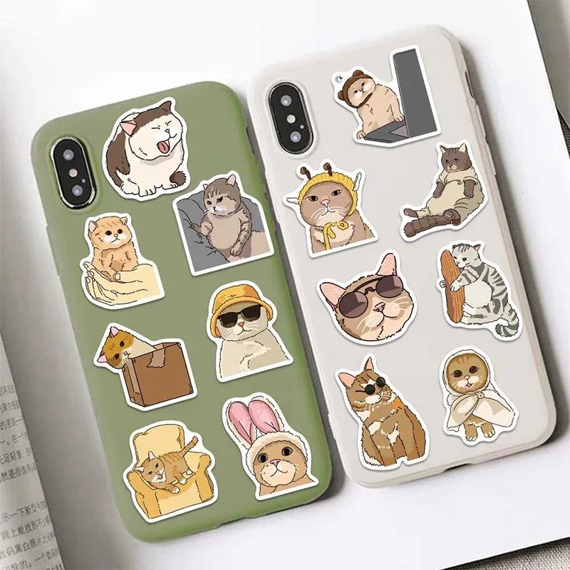 50PCS Cute Cat Stickers Pack Funny Cat Meme Expressions Waterproof Vinyl Decals for Scrapbooking Water Bottles Laptops