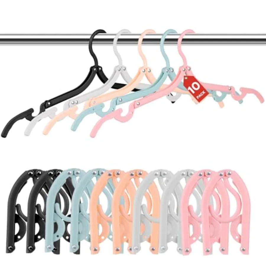 10 Pack Foldable Travel Hangers for Cruise/RV/Hotel/Dorm Space-Saving Portable Lightweight Nylon Hooks in Assorted Colors
