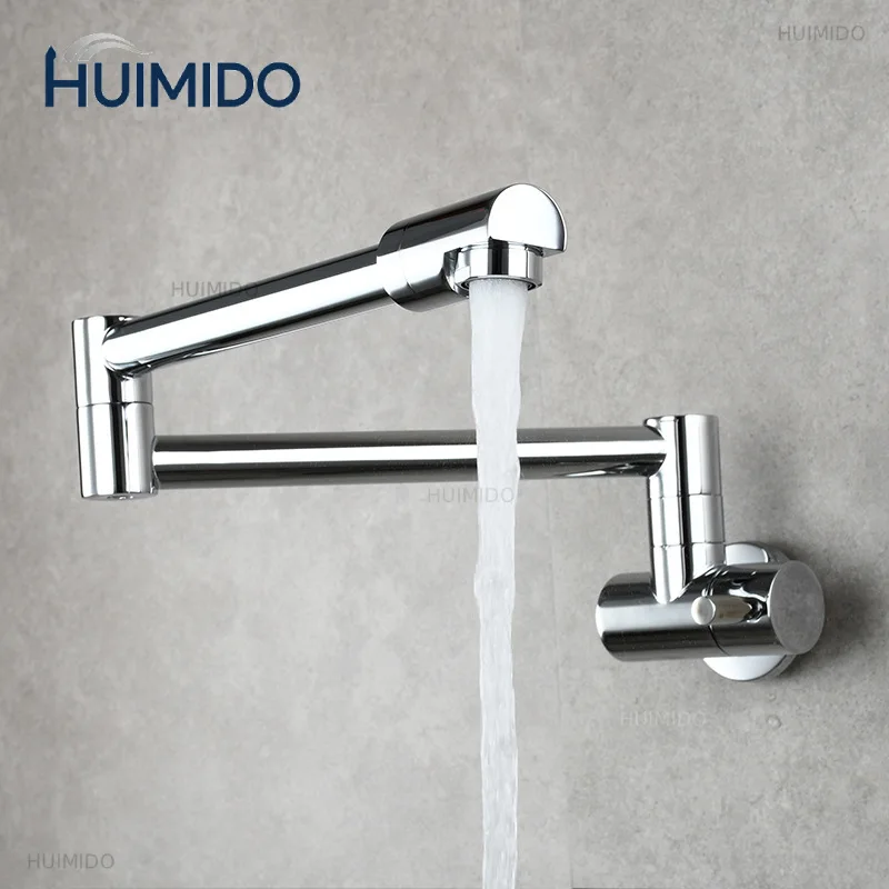 Brass Kitchen Faucet Cocina Torneira Gourmet De Cozinha Tap Wall Mount Single Cold Single Hole Mixer Rotate Fold Faucet Chrome