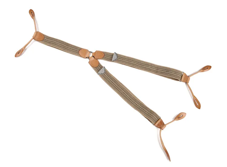BRONSON Vintage Y Shape Suspenders, Old Time Patch Leather Braces, American Workwear Retro Shoulder Straps