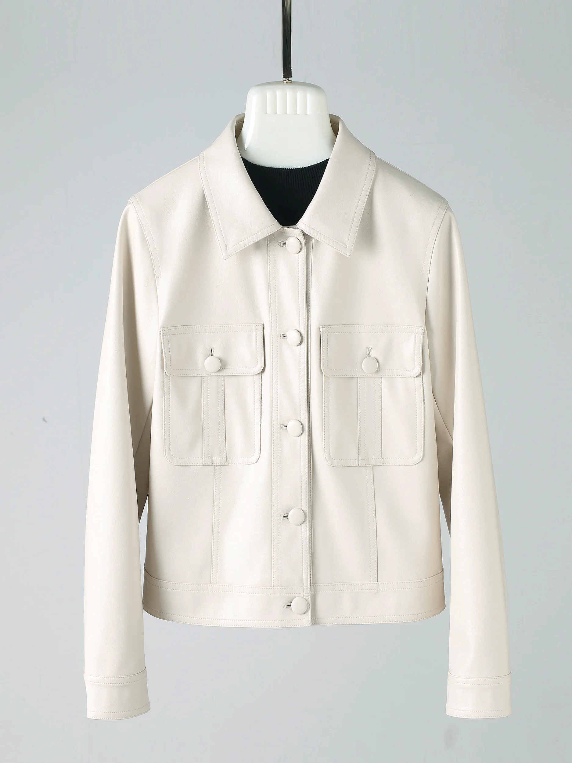 Haining Short Genuine Sheepskin Leather Jacket Women's Fashion Casual Single Button Coat Spring Autumn New Style Breathable
