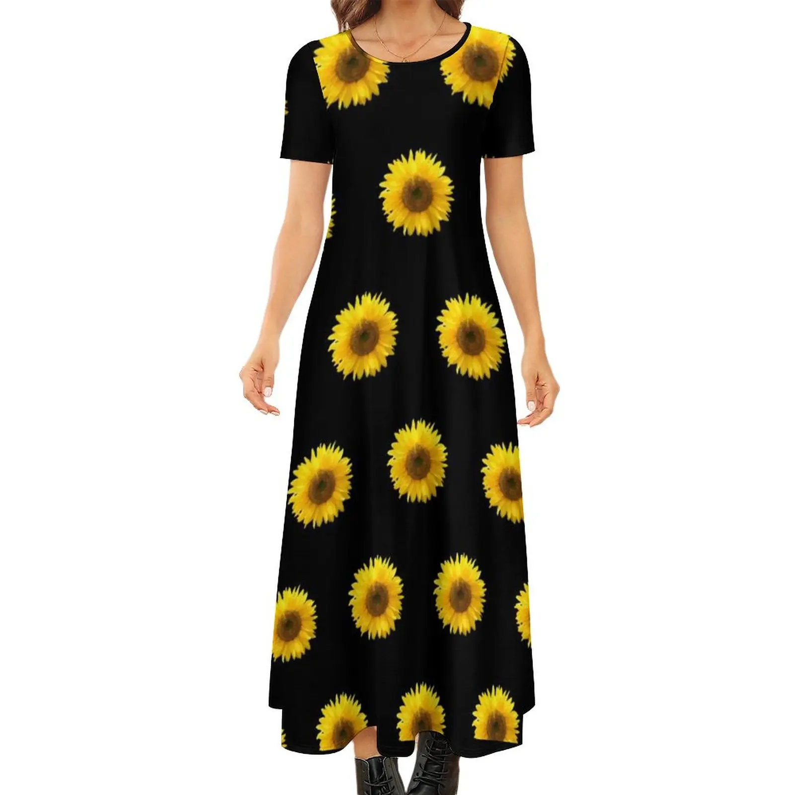 Hermoso vestido de girasol elegante estampado de flores Vintage