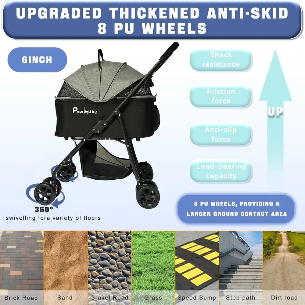 Carrinho para animais de estimação 4 em 1 com suporte removível para cães pequenos e médios gatos de até 55 libras, vagão para cães de viagem fácil e dobrável com carro mar