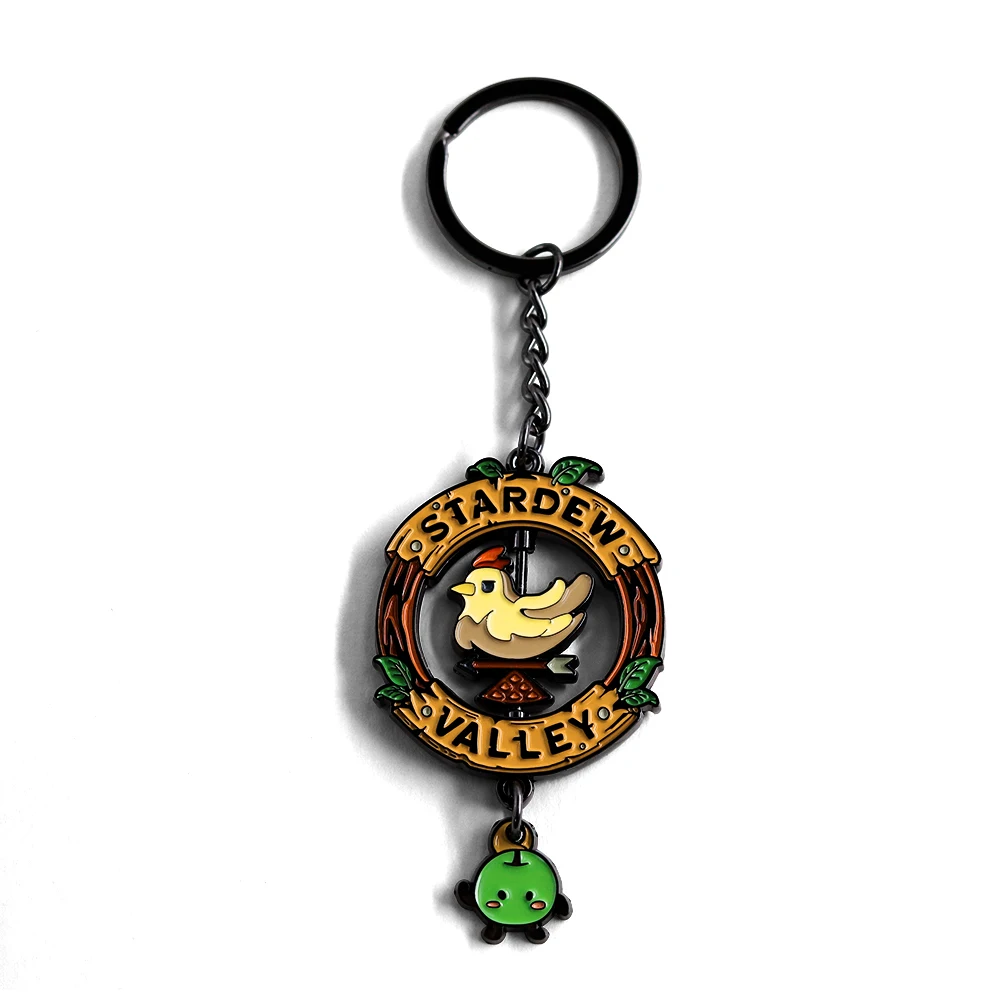 Stardew Valley بكسل الدجاج تدوير علامة طريق Junimo أبل المفاتيح لعبة الأعمال كيرينغ الطرفية قلادة ألعاب هدية الوصول