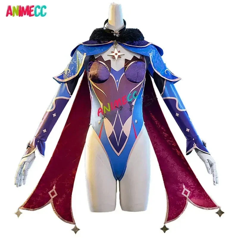 ANIMECC en Stock S-XL Mona Genshin Impact Cosplay Costume Perruque Chapeau Anime Sexy Combinaison Halloween Carnaval ixTenues pour Femmes