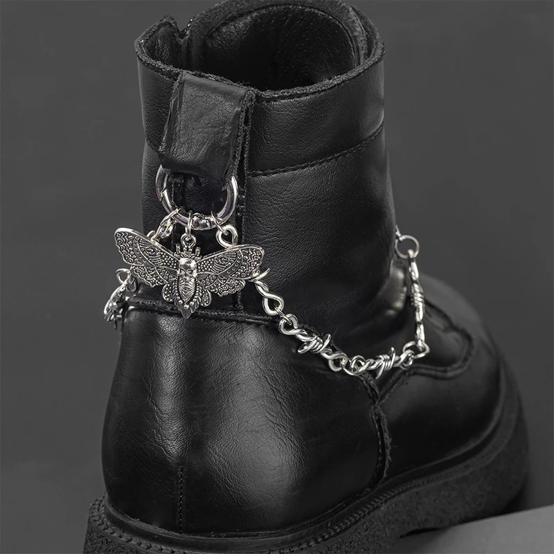 New 1pc Retro Detachable Skull Moth Pendant Shoe Decor Chain Easy-Release Buckle Mechanism Ideal DIY Fashion Accessory