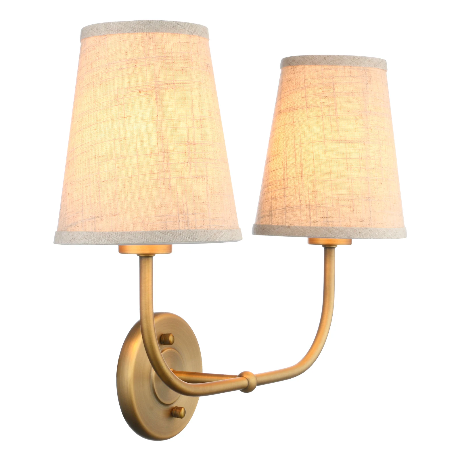 Phansthy Vintage Double Sconce Antique 2-Lights with Flared Funnel Linen Beige Fabric Shade