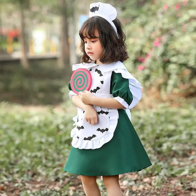 

Princ Sle loween Costume Child Girl Anime Maid een Bat Print Ghost Festival Outfit Children's Cosplay Clothing