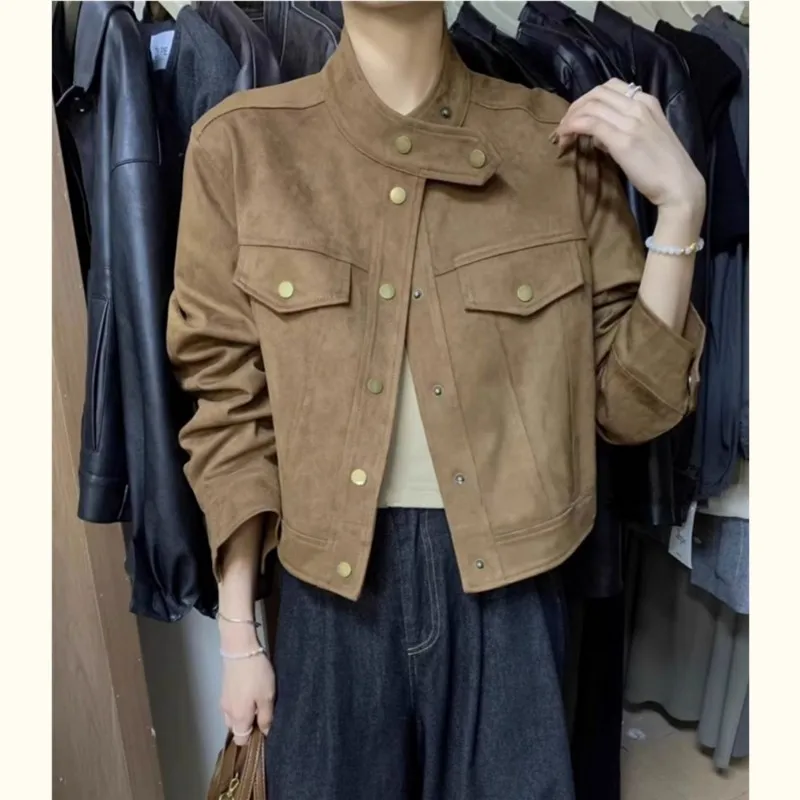 

2025 Autumn coat New Women's European and American Style Fashion Niche Button Decoration Suede Jacket Coat