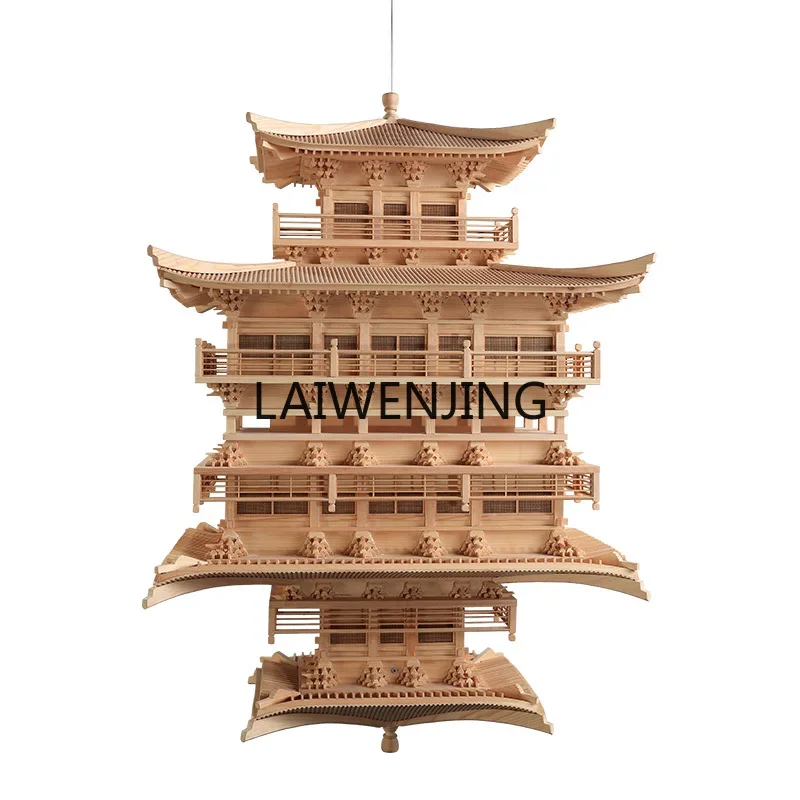 LYN new Chinese Zen solid wood assembled ancient architectural model hotel lobby sales office aerial pendant