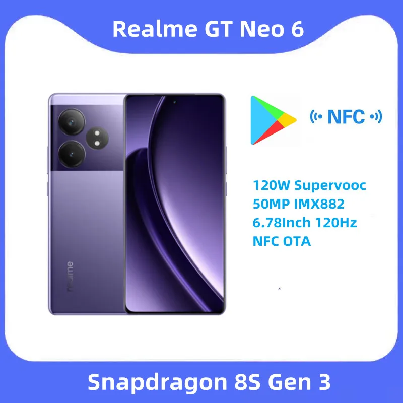 Unlocked New Original Realme GT Neo 6  Sim Network Region Snapdragon 8S Gen 3 120W Supervooc 50MP IMX882 6.78Inch 120Hz NFC OTA