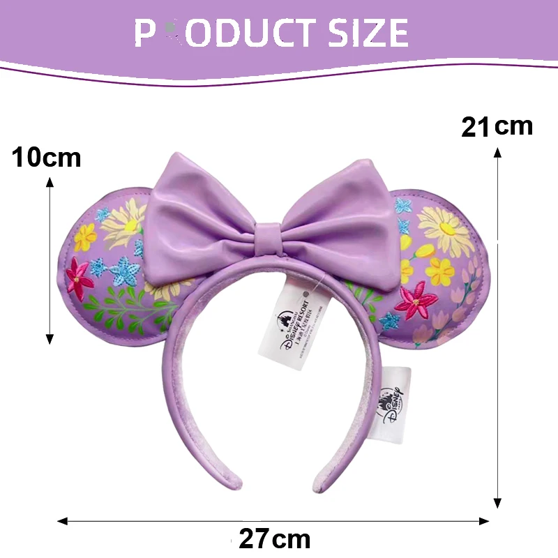 2024 Disney Purple PU Mickey Mouse Ear Headband Bow Hairband Cosplay Plush Adult/Kids Headband