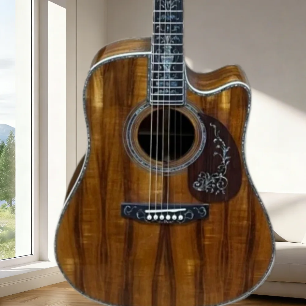 

41-дюймовая акустическая гитара серии D45, коричневая, с грифом из палисандра и корпусом из коа, 6-струнная, ручной работы, превосходная резонансная гитара, бесплатная доставка
