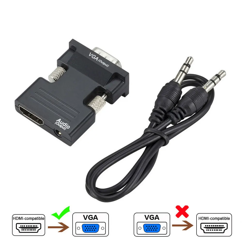 HDMI-kompatybilny z konwerter VGA adapterem 1080P Adapter VGA 3.5MM gniazdo Audio dla komputera stacjonarnego laptopa do projektor HDTV wideo Audio