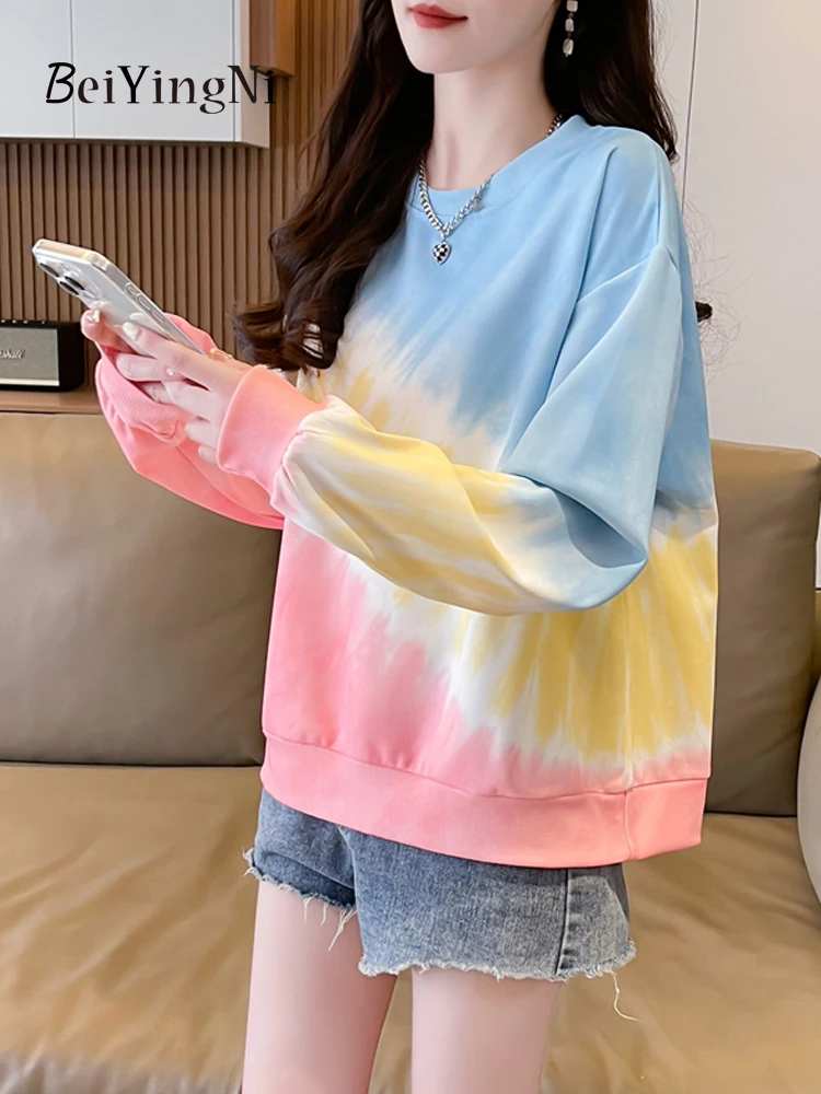 

Beiyingni Spring Autumn Y2K Hoodie Women Tie Dye Korean Fashion O-neck Outwear Female Sweatshirts Casual Young Loose Tops M-XXL