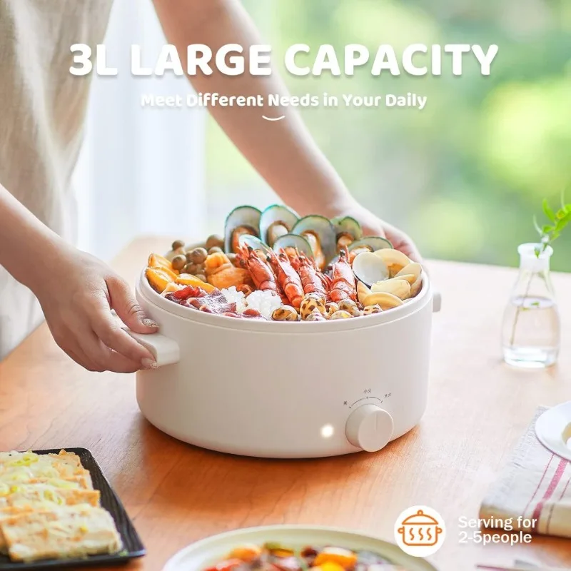 

3L Electric Hot Pot with Ceramic Coating Multi-function Cooker for Ramen Pasta Steak Fast Heating Overheat Protection