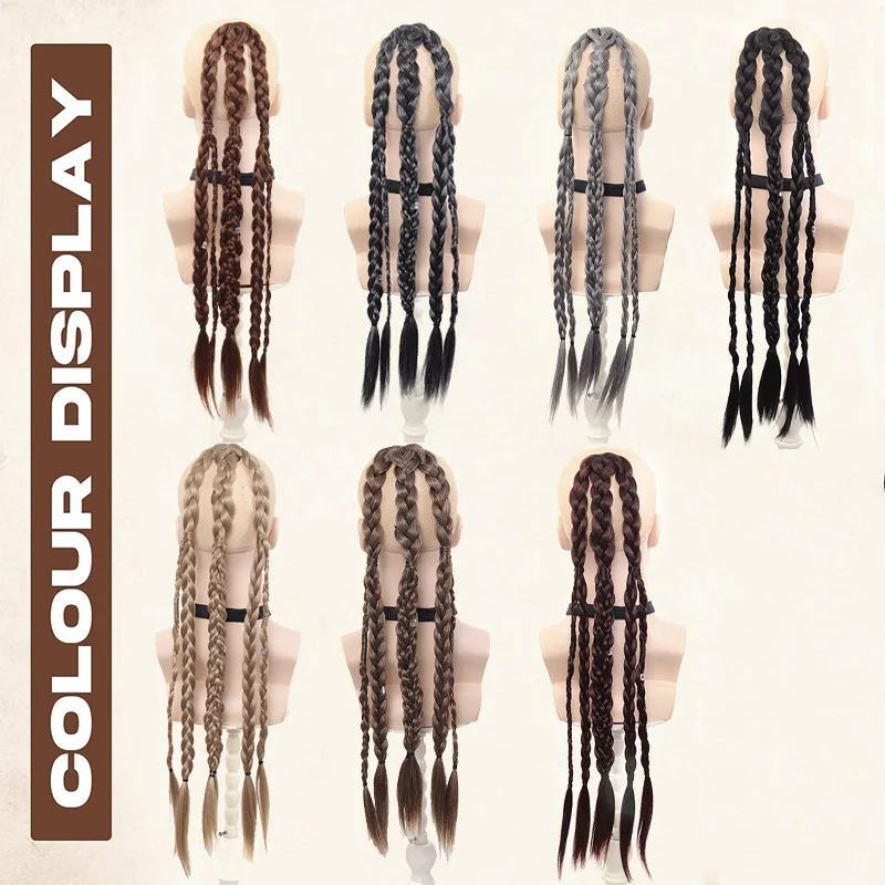 Long Braided Ponytail Extension Blonde Synthetic Twist Box Braids Pony Tail Hairpieces with Hair Ring Elastic Tie for Women