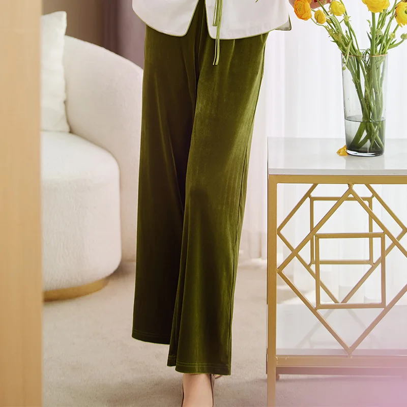 Spring and Autumn New Chinese Retro Women's Wear New Elastic High Waist Gold Velvet Wide Leg Pants Casual Pants S-XXL