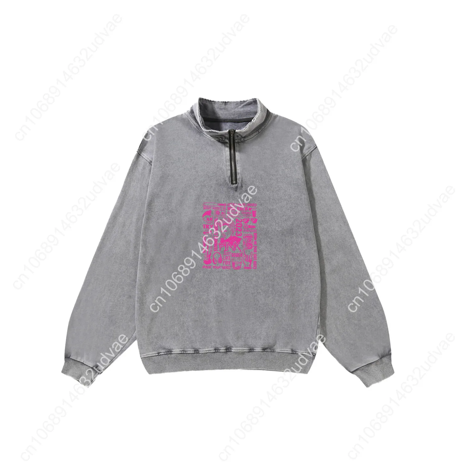Pink Retro Sweatshirt Man Woman Teenager Vintage Pullover Half Zipper Sweat Shirt Photo Custom Made Tops Long Sleeved Tshirt