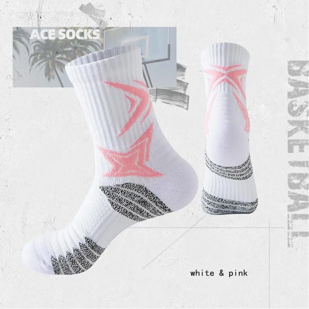 

Профессиональные баскетбольные носки средней длины, дышащие, со звездами, жаккардовым и нескользящим полотенцем, спортивные спортивные носки для экипажа