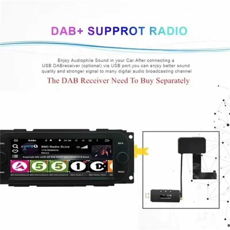 Radio stereo per auto da 7 pollici Car-play Mirror Link Navigazione GPS Android 13 compatibile per Caravan Viper Grand Voyager 2000 - 2010