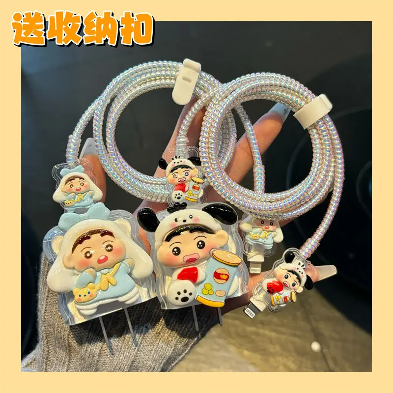 

5pcs/set Crayon Shin-chan Data Cable Protective Case Sanrio 20W for Iphone 15 14 Cartoon Anti-fracture Charger Protective Case