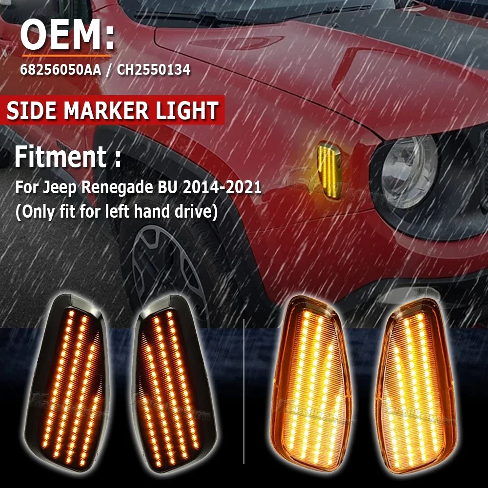 2Pcs LED Dynamic Turn Signal Light For 2014-2021 Jeep Renegade Side Mirror Blinker Arrow Sequential Flasher Repeater Indicator