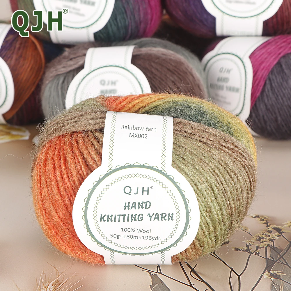 QJH Soft Multicolor 100% Wool Yarn for Crocheting and Knitting, Luxury Collection Worsted DK Weight Yarn-50g/1.76oz (180m/196yd)