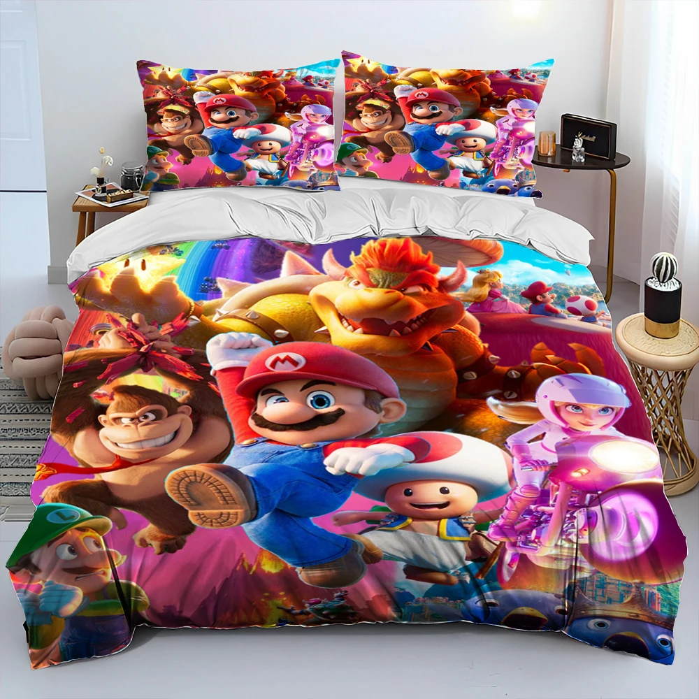 

Retro 23 Style Mario Cartoon Comforter Bedding Set,Duvet Cover Bed Set Quilt Cover Pillowcase,Queen Bedding Set Adult Kids Gift