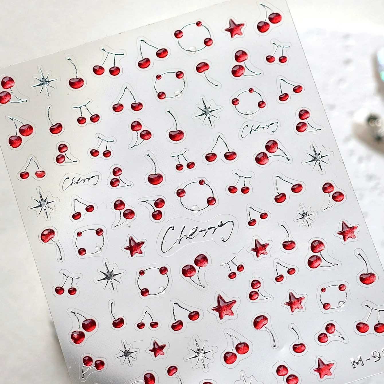 素敵なミニレッドチェリーゼリースターサンフルーツチャーミングシルバー 3D 5D 自己粘着ネイルアートステッカーかわいいマニキュアデカール卸売